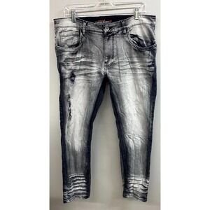 Copper Rivet Ripped Jeans Mens 34x30 Black Gray Denim Cotton Slim Fit Distressed